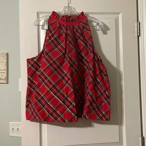 J Crew sleeveless holiday blouse. Size XXL Red, Green and Gold